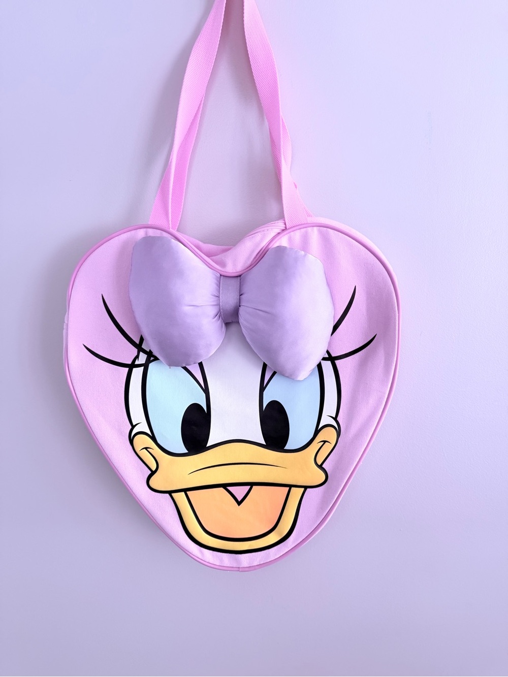 Disneyland Resort Daisy Duck Pink Heart Shaped Tote Bag Lavender Bow